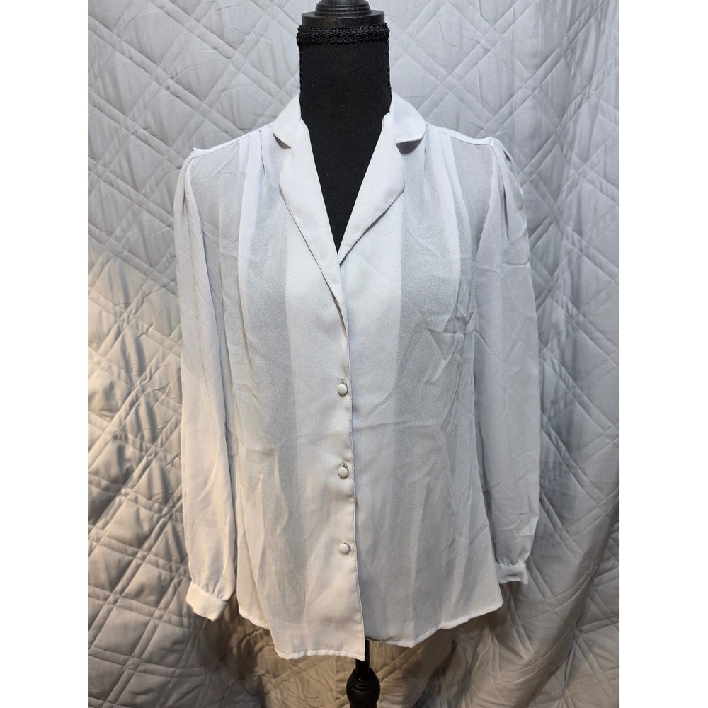 Lloyd Williams Vintage Grey Button Front Blouse Top Polysester